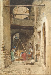 イタリアの中庭と人物像、1843～1921年。 作： Cavaliere Pio Joris