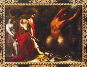 アポロンとマルシアス」1650年頃 フランチェスコ・モンテラティチ（チェッコ・ブラボー）（1601-1661） 油彩・カンヴァス 作： Cecco  Bravo