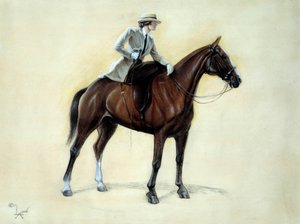 アマゾンに上がるエレガンテのキャバリエ。セシル・アルディン（1870-1935）によるドローイング 19世紀 個人蔵 作： Cecil Charles Windsor Aldin