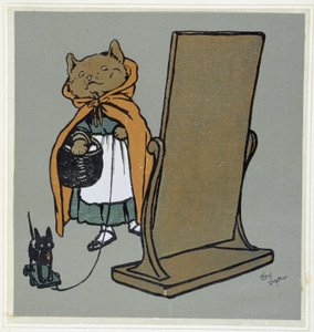 鏡の前の猫 - Cécil Aldinのドローイング。 作： Cecil Charles Windsor Aldin