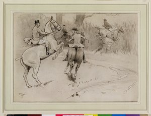 「ホールドバック、サー！」、1904年（木炭、ペン、インク、紙に白） 作： Cecil Charles Windsor Aldin