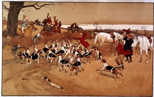 狩猟のシーンは、射撃。イギリスのセシル・アルディン（1870年〜）の版画。Coll.部分 作： Cecil Charles Windsor Aldin