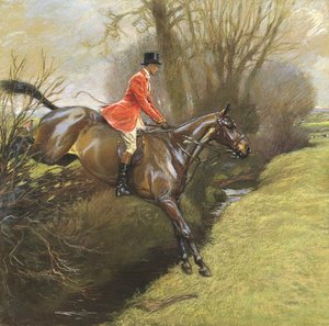 テッド・ライオン中佐が生垣を飛び越える（パステル、紙 作： Cecil Charles Windsor Aldin