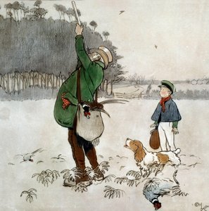 カモを撃つ戦闘機 セシル・アルディン（1870-1935）の水彩画 19世紀 個人蔵 作： Cecil Charles Windsor Aldin