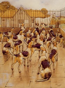ハウンズは突然コーラス（グラファイト、ペンとインクと紙のトイレ）で吠え始めました 作： Cecil Charles Windsor Aldin