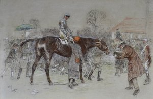 ブックメーカーが喝采を送る中、勝者を導くために 1920-25年頃（パステル画） 作： Cecil Charles Windsor Aldin