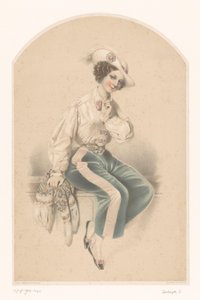 手すりに座っている若い女性 作： Celestin Deshayes