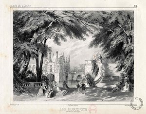 シュノンソー城の城と庭園、1836 年。 作： Celestin Deshayes