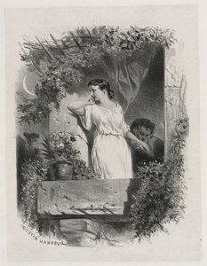 バルコニーで、1842年。 作： Celestin Francois Nanteuil