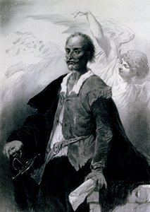 ミゲル・デ・セルバンテス・サアベドラの肖像（アルカラ・デ・エナレス） 作： Celestin Francois Nanteuil
