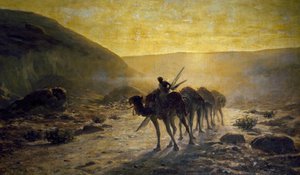 砂漠で、チェーザレ・ビセオ（1843-1909）の絵画 作： Cesare Biseo