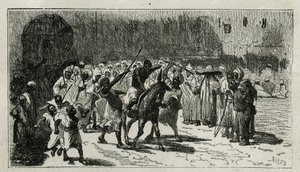 C.Biseoのエングレーヴィングで、Edmondo de Amicisの「Le Maroc」という物語を説明するために描かれたもので、1875年にEdouard Chartonの指揮のもと「tour du monde」に掲載された。 作： Cesare Biseo