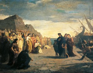 ジェルマーノの遺灰とともにブリンディジの港に到着したアグリッピナ チェーザレ・カロセッリ（1847-1927）作 油彩・カンヴァス ジュリオ＝クラウディ朝 イタリア 作： Cesare Caroselli