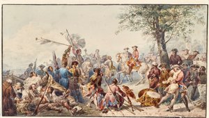 丘の上の英国の司令官と兵士 作： Cesare Provaggi