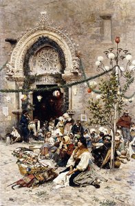 祭りの休息（キャンバスに油彩） 作： Cesare Tiratelli