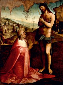 苦しむキリストと祈りを捧げる枢機卿オリヴィエオ・カラファ Cesare da Sesto（1477-1523）作 作： Cesare da Sesto