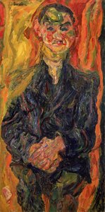 黄色と赤の背景を持つ青の男 作： Chaim Soutine