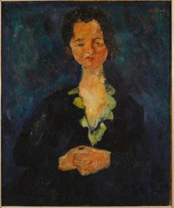 青い背景の女性の肖像、1927