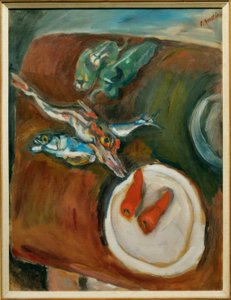 魚、ピーマン、ニンジンのある静物 作： Chaim Soutine