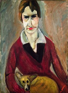 犬を持つ女性、c.1917-18（キャンバスに油彩） 作： Chaim Soutine