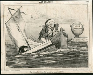 1850年頃のLe Charivari誌に掲載されたCham（1819-1879）のイラスト - 悪い水先案内人を持つジョインヴィル公爵 - 選挙、共和国大統領、Maritime Marine Nautique Balneaire - Thiers Adolphe, Francois d