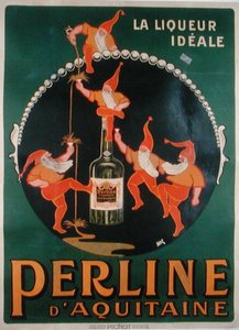 フランスのリキュール「ペルライン・ダキテーヌ」のポスター（カラーリトグラフ）