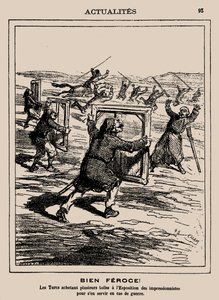 獰猛！ 印象派展でいくつかの作品を購入するトルコ人..., 1877.
