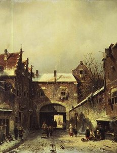 冬のオランダの街並み 作： Charles Henri Joseph Leickert