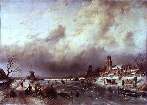 凍った川の風景 作： Charles Henri Joseph Leickert