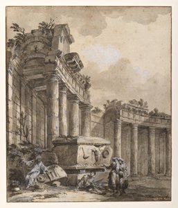 台無しにされた列柱の近くの人物 作： Charles Louis Clerisseau