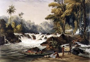 ベルビス川のクリスマス・キャタラクト（Paul Gauci (fl.1834-67) が彫刻した「ギアナ奥地の景観」より） Ackermannが出版。 作： Charles (after) Bentley