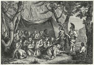 アレクサンダーの足元にいるペルシャの女王たち（エングレービング 作： Charles (after) Le Brun