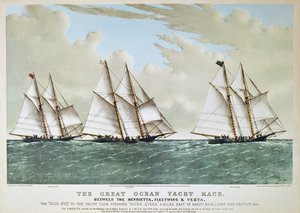1866年のヘンリエッタ、ベスタ、フリートウイングによる大洋ヨットレース（Currier & Ives社刊 作： Charles (after) Parsons