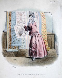 壁紙販売者、1840年頃（カラーリトグラフ） 作： Charles (after) Philipon