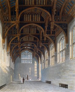 ゴシック・ホール、ウィリアム・ジェームズ・ベネット（1787-1844）によるエングレーヴィング、チャールズ・ワイルド（1781-1835）のデザインに基づく、『王宮の歴史』より。