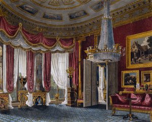 ピンクサテンの応接室 リチャード・リーヴ（1780年生まれ）によるエングレーヴィング チャールズ・ワイルド（1781-1835年）のデザインに基づく 「王室邸宅の歴史」より 作： Charles (after) Wild