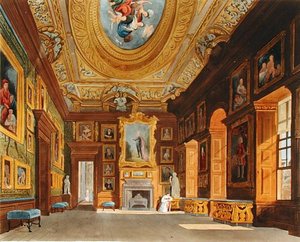 トーマス・サザーランド（b.1785）が彫った「The History of the Royal Residences」から、ウィリアム・ヘンリー・パイン（1769-1843）が描いたケンジントン宮殿のキャロライン王妃の応接室。 作： Charles (after) Wild