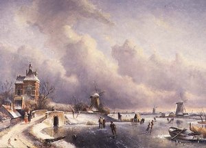 冬の風景 作： Charles (circle of) Leickert
