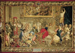 Louis XIV visitando a Gobelins Factory 作： Charles (studio of ) Le Brun