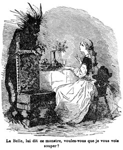 ジャンヌ・マリー・ルプリンス・ド・ボーモン夫人の物語「美とベテ」のイラスト、19世紀 作： Charles Albert dArnoux Bertall