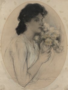 花を持つ少女 作： Charles Allan Gilbert