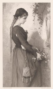 若い女性がマリア像のあるニッチに花をもたらす マルグリット (オブジェクトのタイトル) 作： Charles Alphonse Deblois