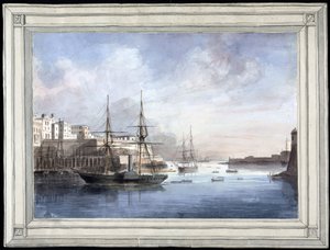 Vue de Malte (View at Malta) - チャールズ・アンドリュー・ダイス (1816-1853) による絵画、紙に水彩 (25.1x34.9 cm)、1849 年頃 - イェール大学 (アメリカ) 作： Charles Andrew Dyce