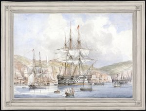 Vue de Malte (View at Malta) - チャールズ・アンドリュー・ダイス (1816-1853) による絵画、紙に水彩 (25.1x34.9 cm)、1849 年頃 - イェール大学 (アメリカ) 作： Charles Andrew Dyce