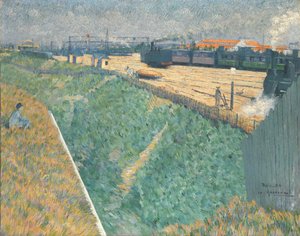 パリの出口にあるウエスタン鉄道、1886 作： Charles Angrand