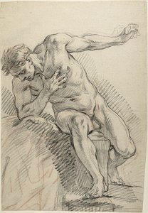 Sketch of a Male Nude Leaning on Right Elbow (recto)   1277995   ja       japanese Successfully Translated  Original: Lescadron hollandais sur la cote ouest africaine (The dutch Squadron at the west african coast). Peinture de Willem van de Velde le jeune 