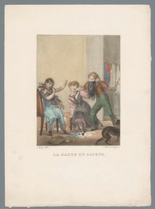 少年は人工あごひげで 2 人の少女を怖がらせる La barbe du sapeur (オブジェクトのタイトル) 子供の遊びといたずら（シリーズタイトル） Les jeux de l