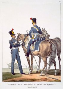 Marechal Duc de Belluneによる &39;Collection des Uniforms de&39; Armee Francais &39;からの、軍の乗組員列車の戦隊の制服。 C.モット、パリ、1823