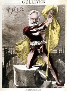 ジョルジュ・モンバール（1841-1905）によるヴィクトル・ユゴーの漫画。"ガリバー - ロマン主義" 作： Charles Auguste Loye