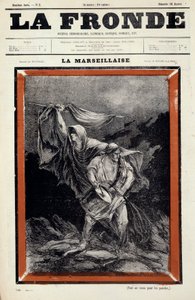 新聞「la sling」に掲載された「La marseillaise」のデッサン。シャルル・オーギュスト・ディ・モンバルド・ロワイエ（1841-1905）のエングレーヴィング 作： Charles Auguste Loye